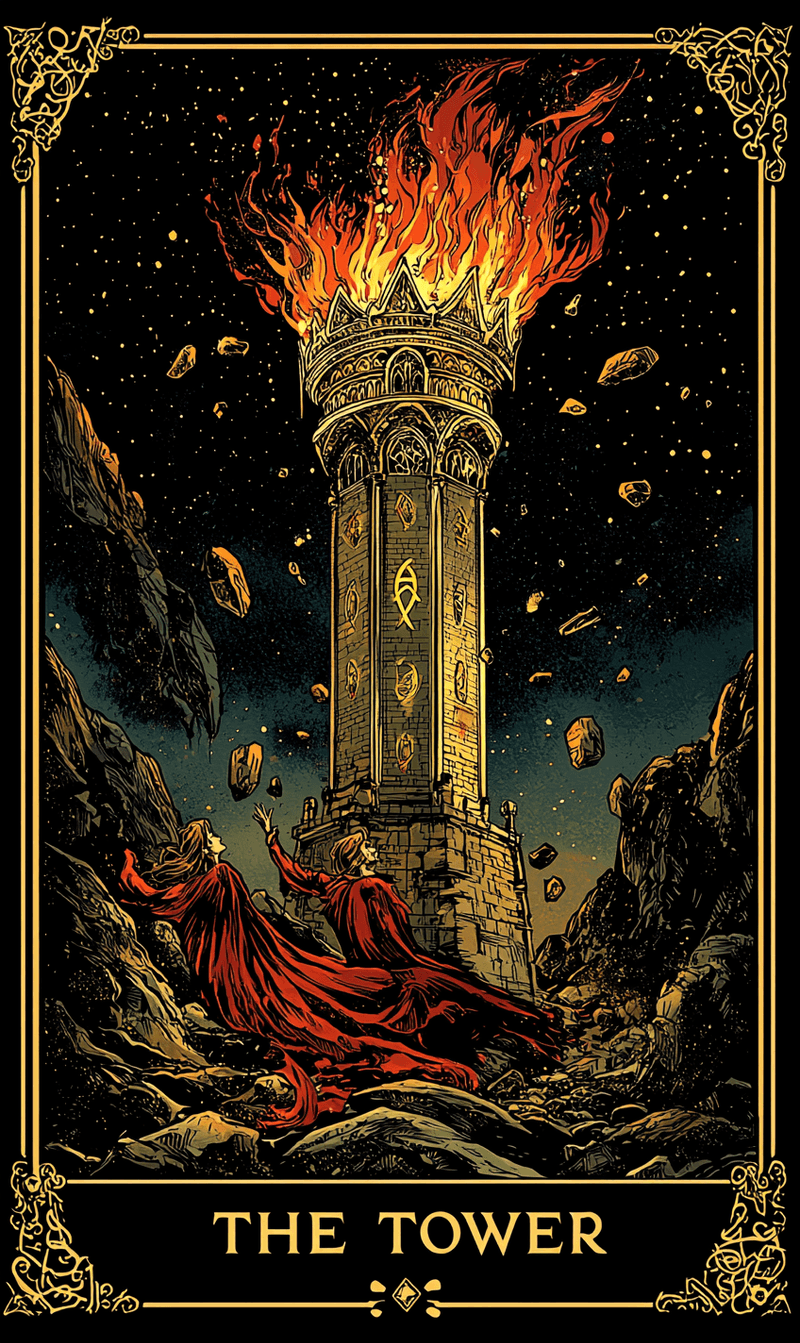 ไพ่ The Tower (หอคอยพังทลาย) ไพ่ทาโรต์ Major Arcana ลำดับที่ 16